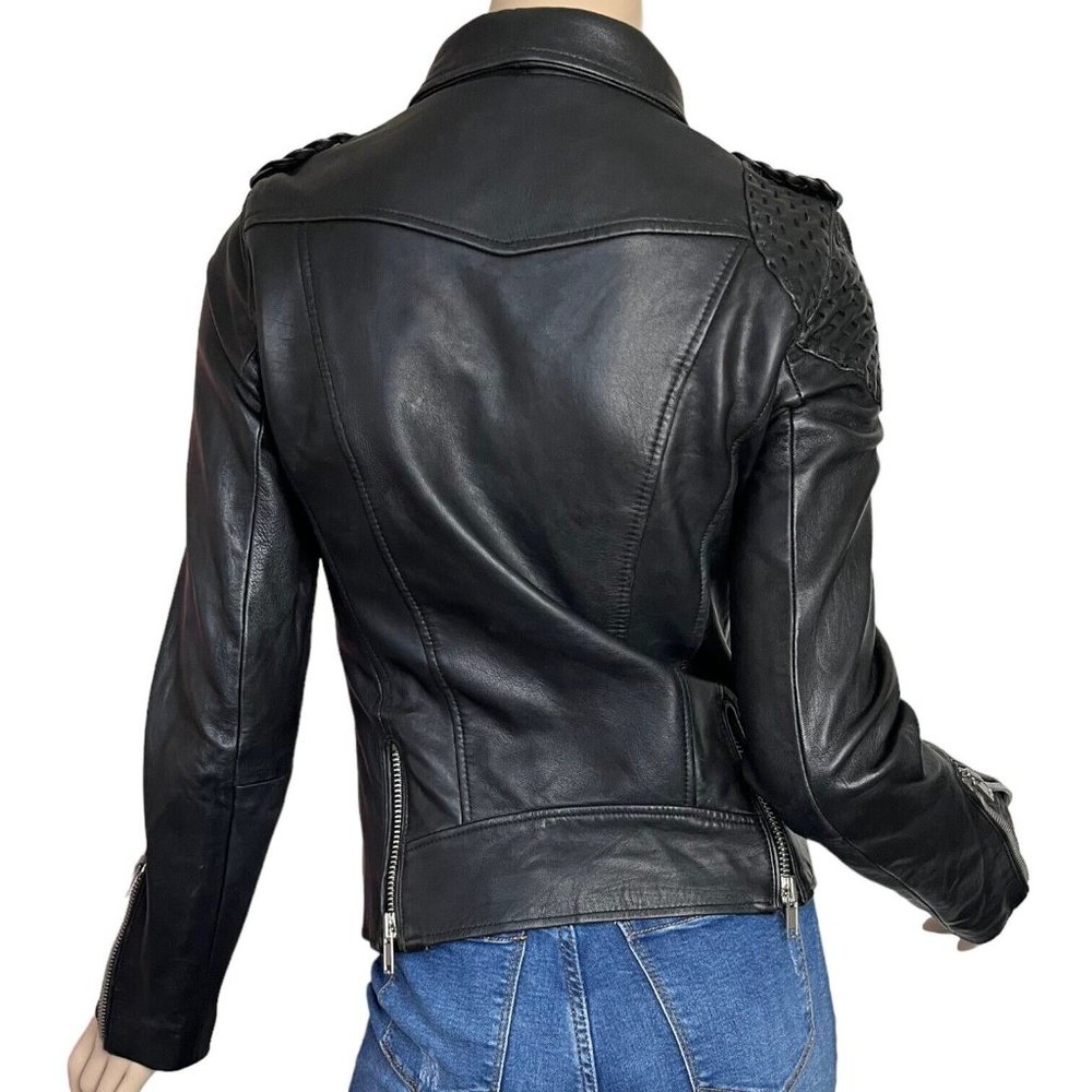 Maje Biker Moto Zip Jacket Black Lamb Leather Size 38 - Picture 2 of 16